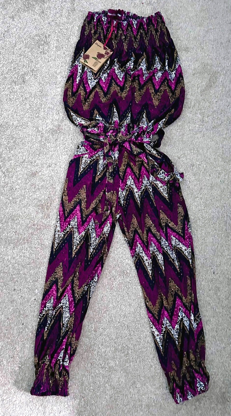 NWT! Sugar & Spice Strapless Capri Pants Romper, Chevron Pattern, Stretchy, S